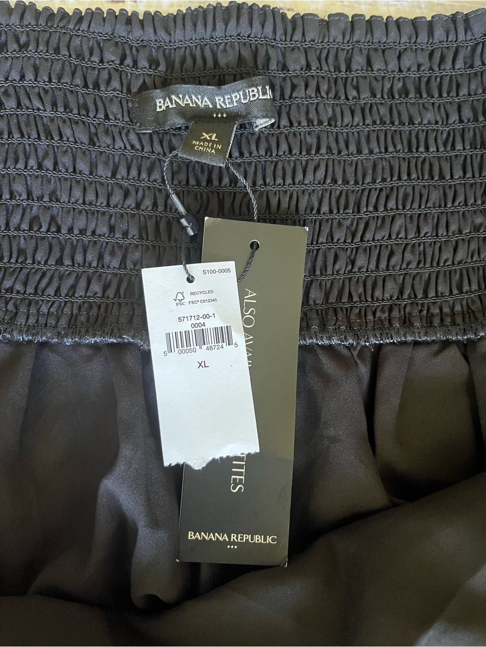 Banana Republic Black & Tan/White Smocked Maxi Dress Palm Leaves Tropical XL - Picture 6 of 7